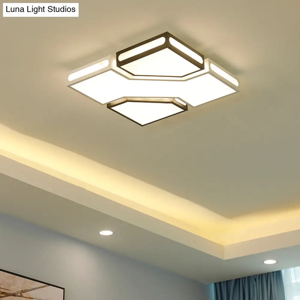 Modern Led Square Flush Lamp With Acrylic Ceiling Light Fixture - Black And White Design White/3