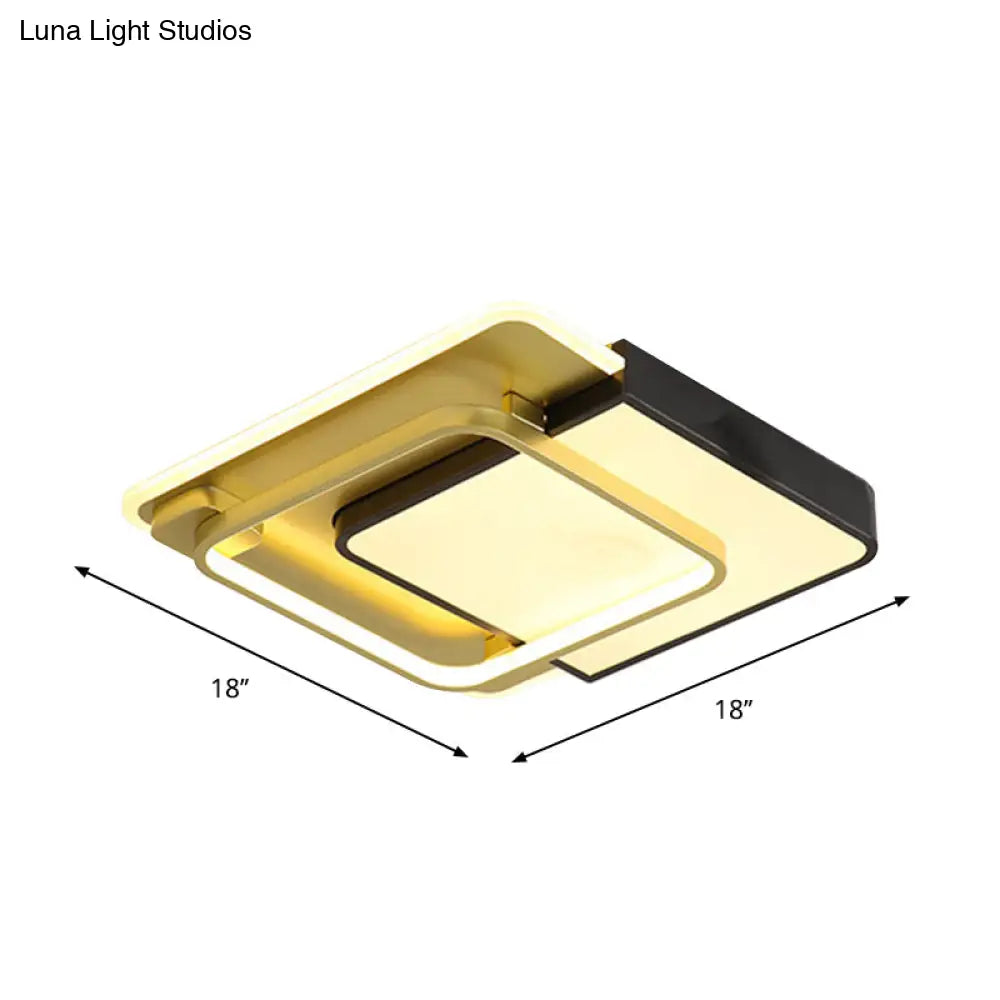 Modern Led Square Flush Mount Ceiling Light With Acrylic Shade Black - Gold Finish