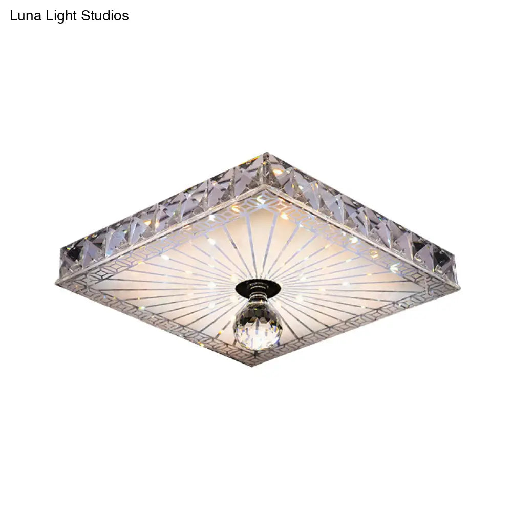 Modern Led Square Flush Mount Lamp - Elegant Crystal Light Fixture For Corridor In Warm/White