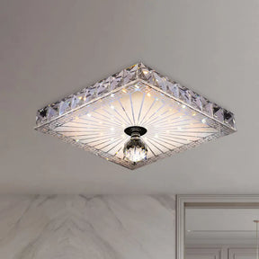 Modern Led Square Flush Mount Lamp - Elegant Crystal Light Fixture For Corridor In Warm/White