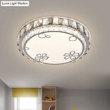 Modern Led Stainless-Steel Flushmount Light Fixture With Clear Faceted Crystal Blocks And