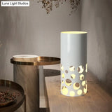 Modern Led Tearoom Table Light - White Finish Desk Lamp With Cylinder Metal Shade