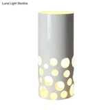 Modern Led Tearoom Table Light - White Finish Desk Lamp With Cylinder Metal Shade