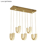 Modern Led U-Shape Pendant Lamp With Clear Crystals And Stainless Steel Finish