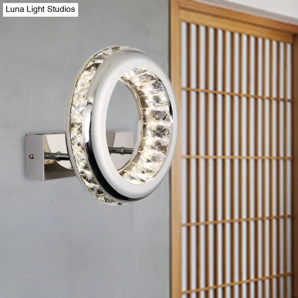 Modern Led Wall Sconce Light Fixture With Stainless Steel Shade - Nickel Circle Mount Warm/White