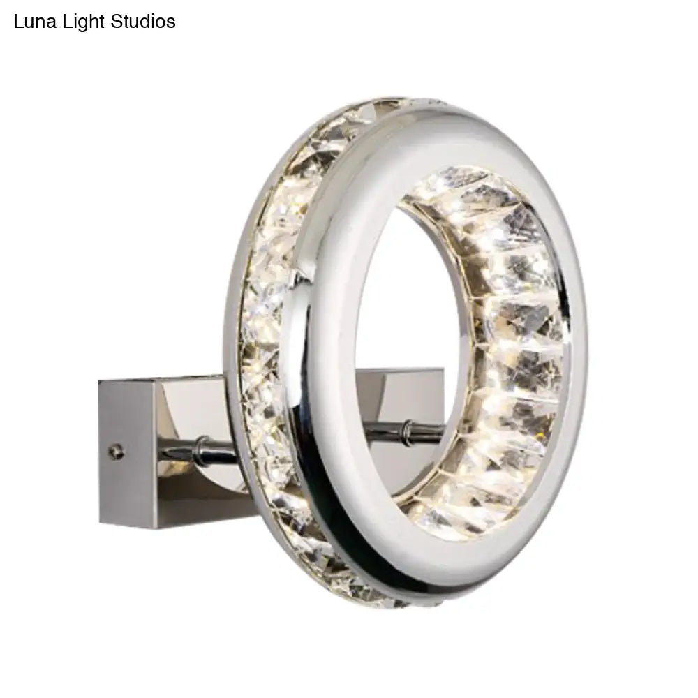 Modern Led Wall Sconce Light Fixture With Stainless Steel Shade - Nickel Circle Mount Warm/White