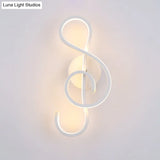 Modern Led Wall Sconce With Acrylic Shade For Bedroom - Black/White Wavy/Musical Note Design