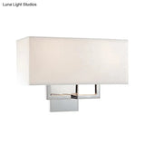 Modern Led Wall Sconce With Fabric Shade - Chrome Rectangular Mount Light