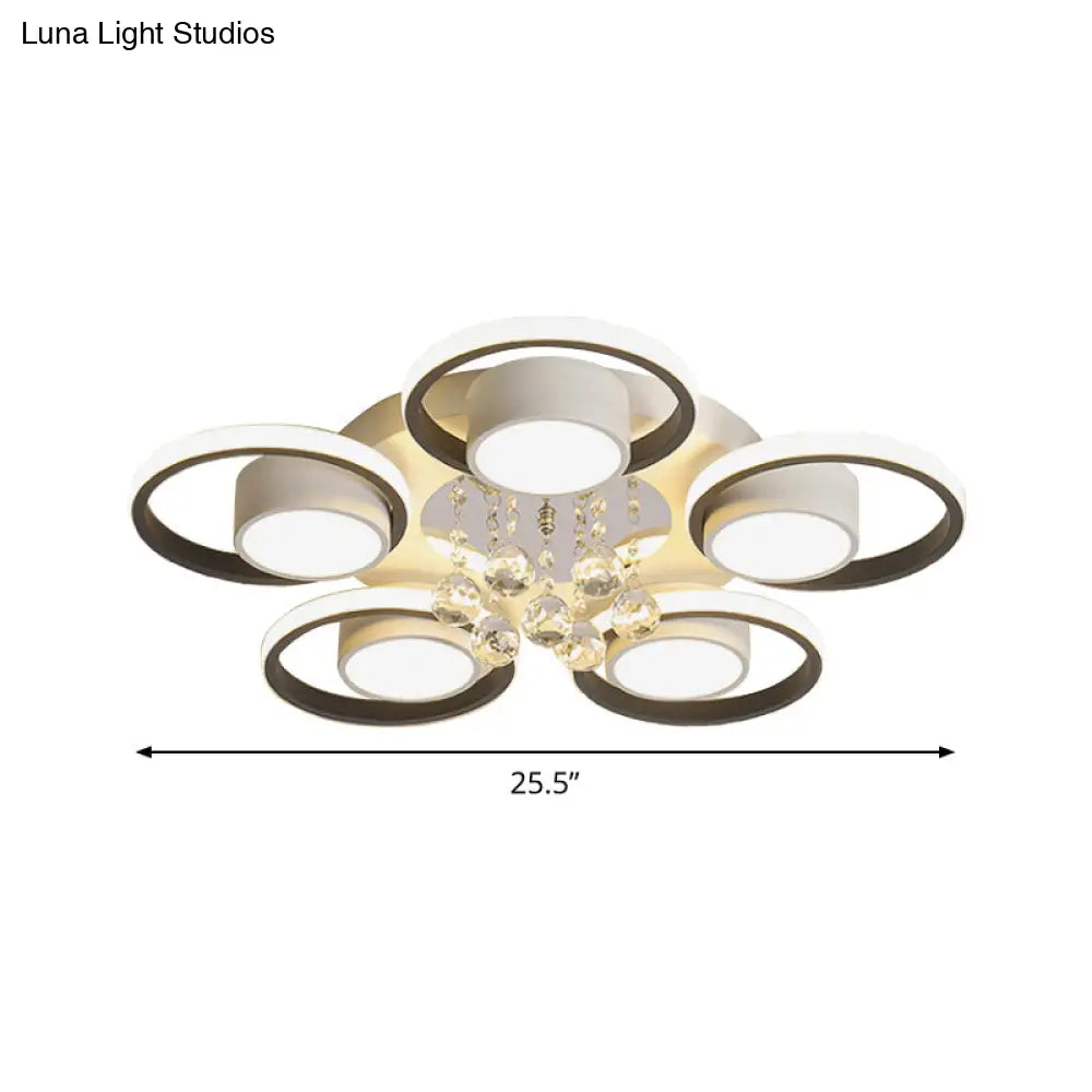 Modern Led White Acrylic Flush Ceiling Light With Crystal Orb - Remote Control Dimming