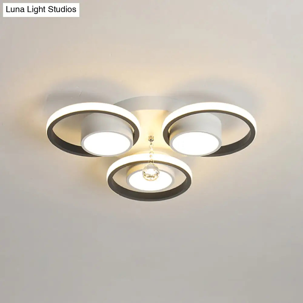 Modern Led White Acrylic Flush Ceiling Light With Crystal Orb - Remote Control Dimming