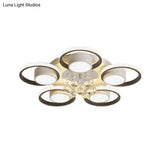 Modern Led White Acrylic Flush Ceiling Light With Crystal Orb - Remote Control Dimming