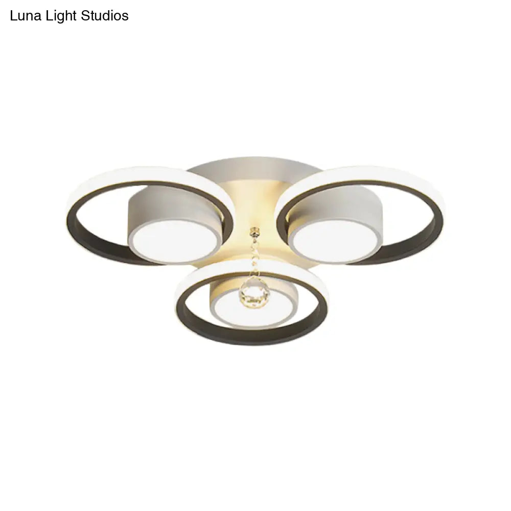 Modern Led White Acrylic Flush Ceiling Light With Crystal Orb - Remote Control Dimming