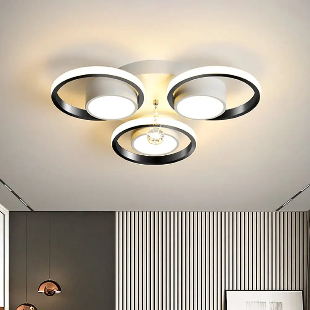 Modern Led White Acrylic Flush Ceiling Light With Crystal Orb - Remote Control Dimming
