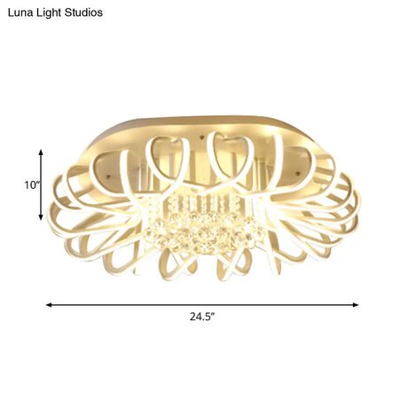 Modern Led White Ceiling Light With Clear Crystal Ball Accent - Oval Acrylic Flush Mount Fixtures
