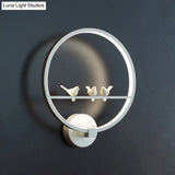 Modern Led White Circle Sconce Wall Mount Lamp With Birds Decor For Bedroom
