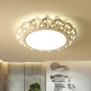 Modern Led White Flush Ceiling Light With Metal Drum & Diamond Design - Available In 16.5’
