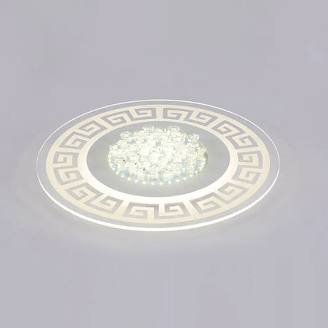 Modern Led White Flush Mount Ceiling Light Fixture With Crystal Accents - Extra - Thin Round