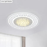 Modern Led White Flush Mount Ceiling Light Fixture With Crystal Accents - Extra - Thin Round Acrylic