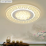 Modern Led White Flush Mount Ceiling Light Fixture With Crystal Accents - Extra - Thin Round Acrylic