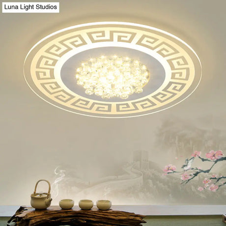 Modern Led White Flush Mount Ceiling Light Fixture With Crystal Accents - Extra - Thin Round Acrylic
