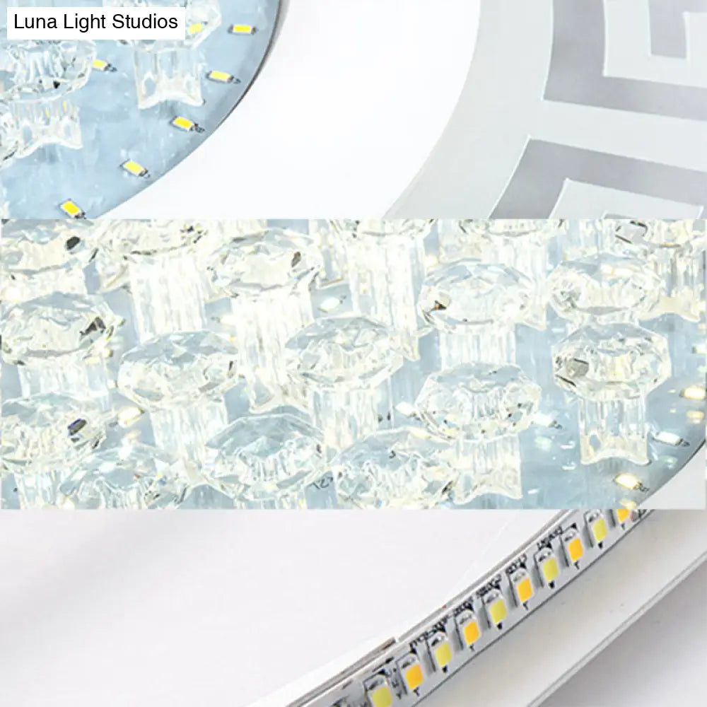 Modern Led White Flush Mount Ceiling Light Fixture With Crystal Accents - Extra - Thin Round Acrylic