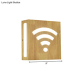 Modern Led Wood Square Wall Sconce: Beige Bedside Light With Cute Pattern