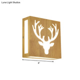 Modern Led Wood Square Wall Sconce: Beige Bedside Light With Cute Pattern