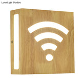 Modern Led Wood Square Wall Sconce: Beige Bedside Light With Cute Pattern