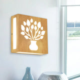 Modern Led Wood Square Wall Sconce: Beige Bedside Light With Cute Pattern / Warm B