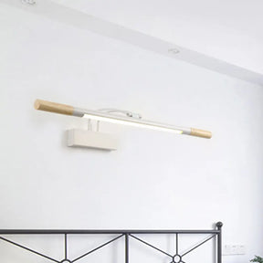 Modern Led Wood Vanity Wall Sconce With Curved Arm - Linear Lighting In White/Warm Light White /