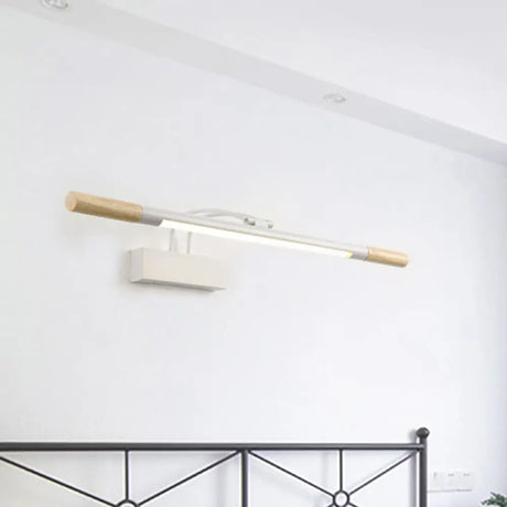Modern Led Wood Vanity Wall Sconce With Curved Arm - Linear Lighting In White/Warm Light White /