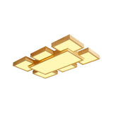 Modern Led Wooden Ceiling Mounted Lamp - Beige Square/Rectangle Flush Light 22/31.5/42 Wide