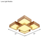 Modern Led Wooden Ceiling Mounted Lamp - Beige Square/Rectangle Flush Light 22/31.5/42 Wide