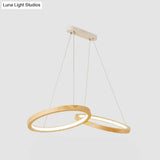 Modern Led Wooden Ring Chandelier Light - Beige For Dining Room