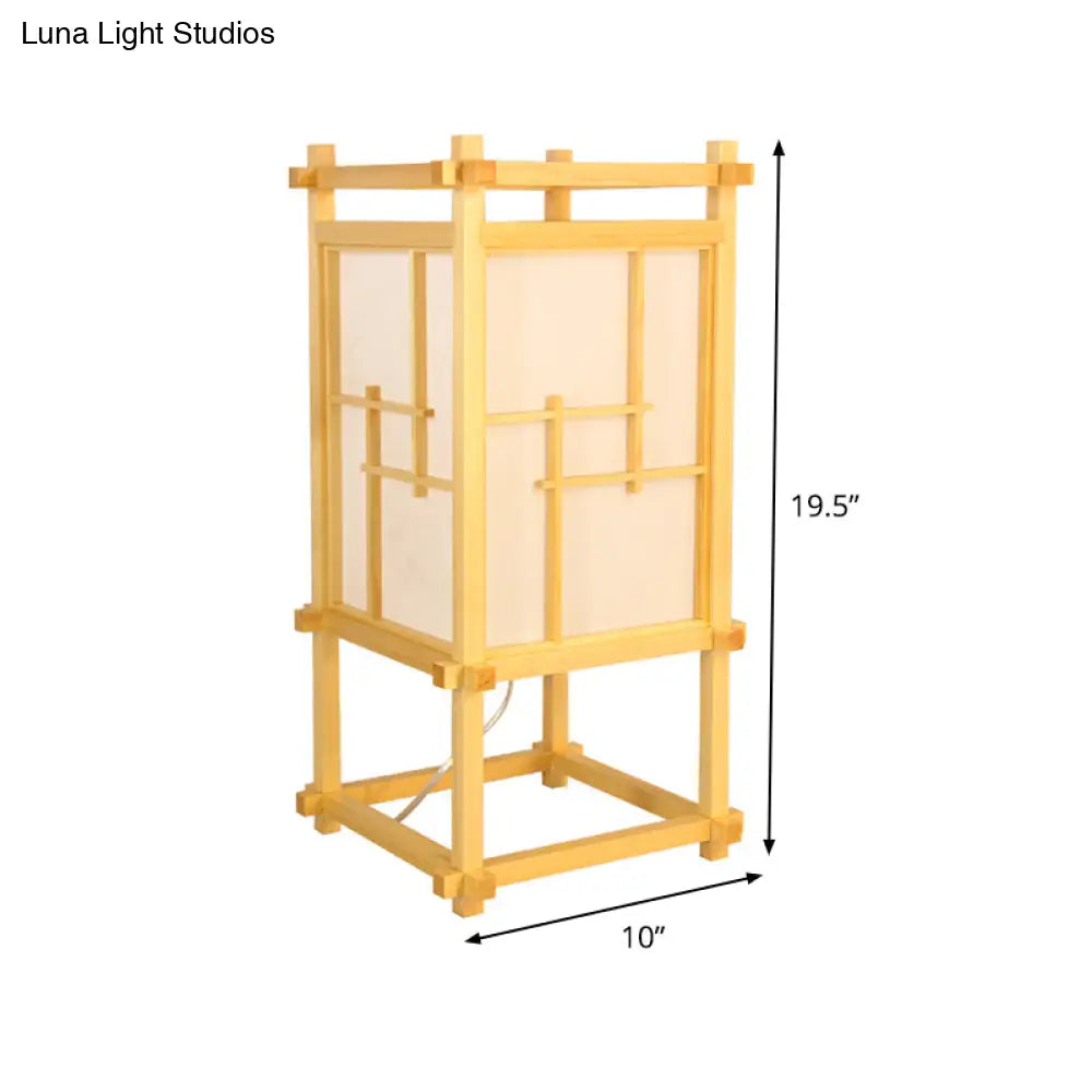 Modern Light Wood Desk Lamp - Rectangular Design With 1 Head Beige Living Room/Night Table
