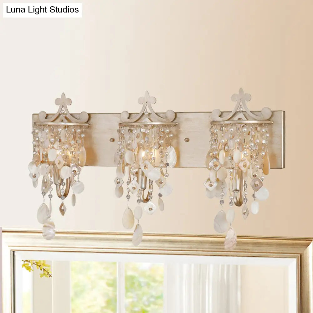Modern Linear Wall Mount Lamp With Pearl Deco In Gold Shell And Crystal Sconce Light Fixture