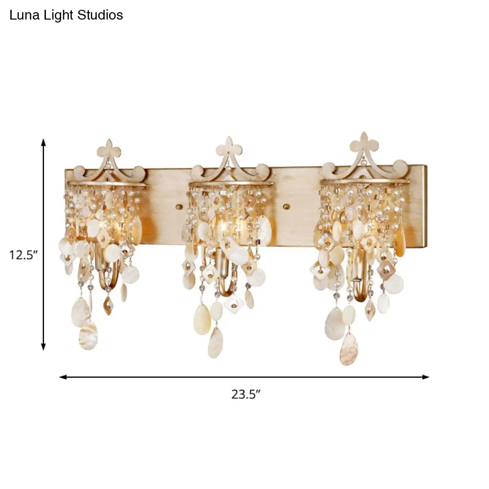 Modern Linear Wall Mount Lamp With Pearl Deco In Gold Shell And Crystal Sconce Light Fixture