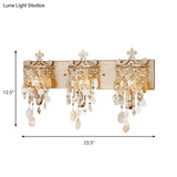 Modern Linear Wall Mount Lamp With Pearl Deco In Gold Shell And Crystal Sconce Light Fixture