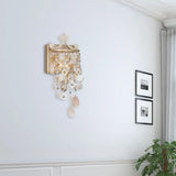 Modern Linear Wall Mount Lamp With Pearl Deco In Gold Shell And Crystal Sconce Light Fixture