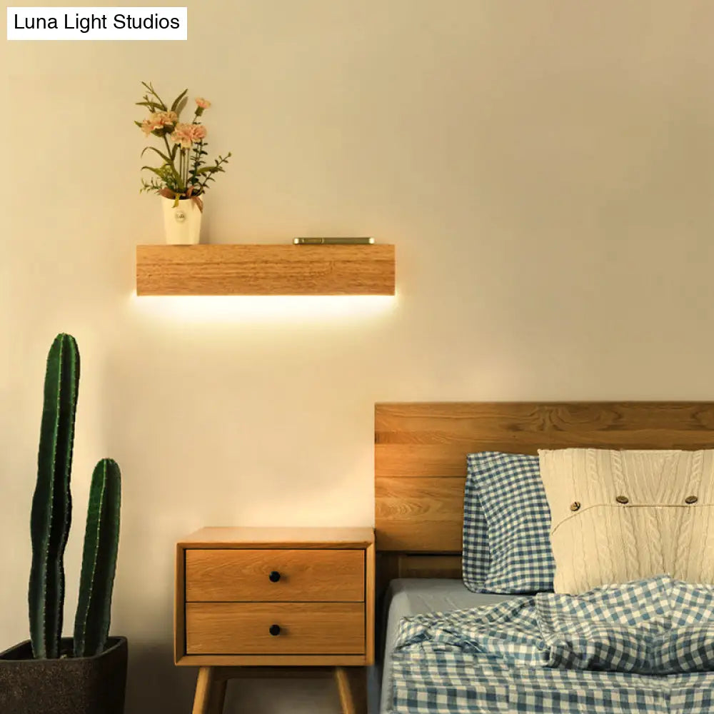 Modern Linear Wooden Wall Sconce Lamp - 1-Light Led Down Lighting Fixture For Bedroom