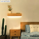 Modern Linear Wooden Wall Sconce Lamp - 1-Light Led Down Lighting Fixture For Bedroom