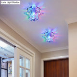 Modern Lotus Blossom Led Flush Mount Ceiling Light With Clear Crystal Accent - Ideal For Hallway