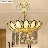 Modern Lotus Crystal Ceiling Light With 6 Lights In Gold - Ideal For Dining Rooms