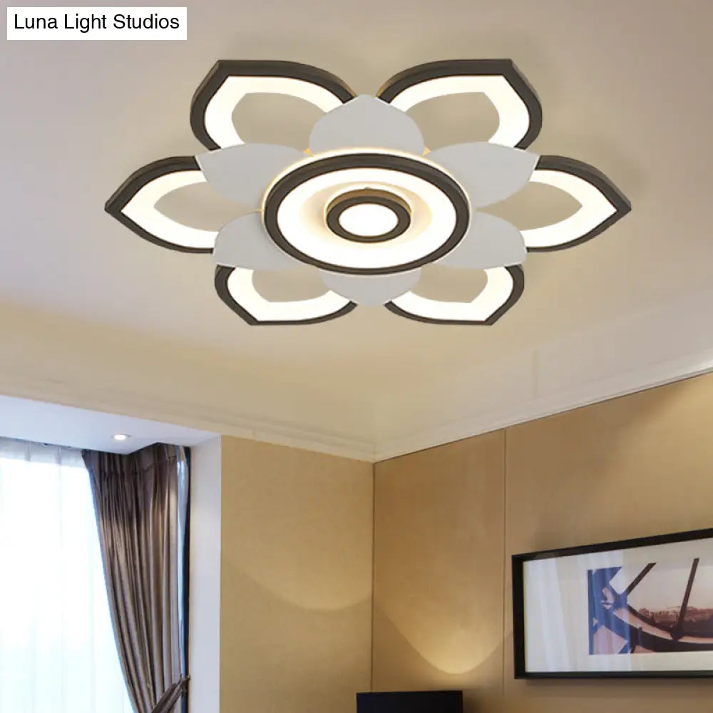 Modern Lotus Flush Ceiling Light With Led - 20.5’/24.5’ Acrylic Black/White Fixture In White/Warm
