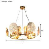 Modern Lotus Leaf Chandelier - Metal 6-Light Brass Hanging Light With Ring Design For Living Room