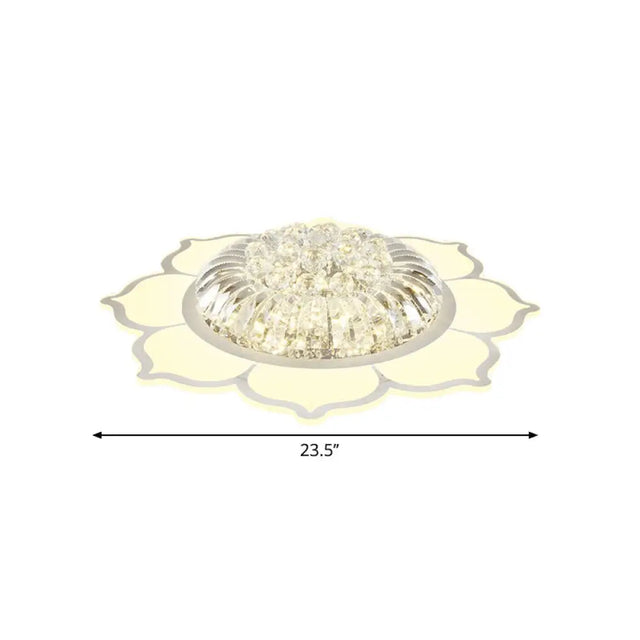Modern Lotus Prismatic Crystal Led Ceiling Light Fixture In Warm/White - Flush Mount