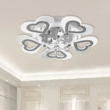 Modern Loving Heart Led Flush Ceiling Light In White With Crystal Ball Decor - Perfect For Bedroom