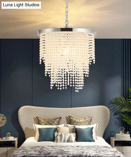 Modern Luxurious Crystal Round Pendant Lamp - 4-Light Cascading Design Ideal For Small Living Rooms