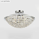 Modern Luxury Crystal Bead Bowl Semi Flushmount Light Fixture In Polished Chrome - 4 Lights