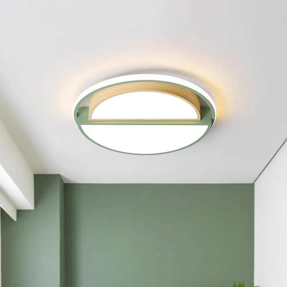 Modern Macaron Iron Ceiling Fixture 16.5’/20.5’ Wide Led Flush Mount Lighting In Green/Grey -